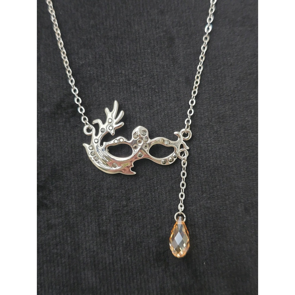 Swarovski Cyrstal Necklace Masquerade Mask Silver Tone Champaign Color
